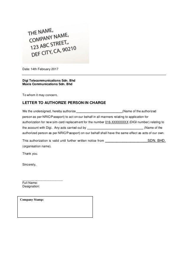 Company Authorization Letter Template