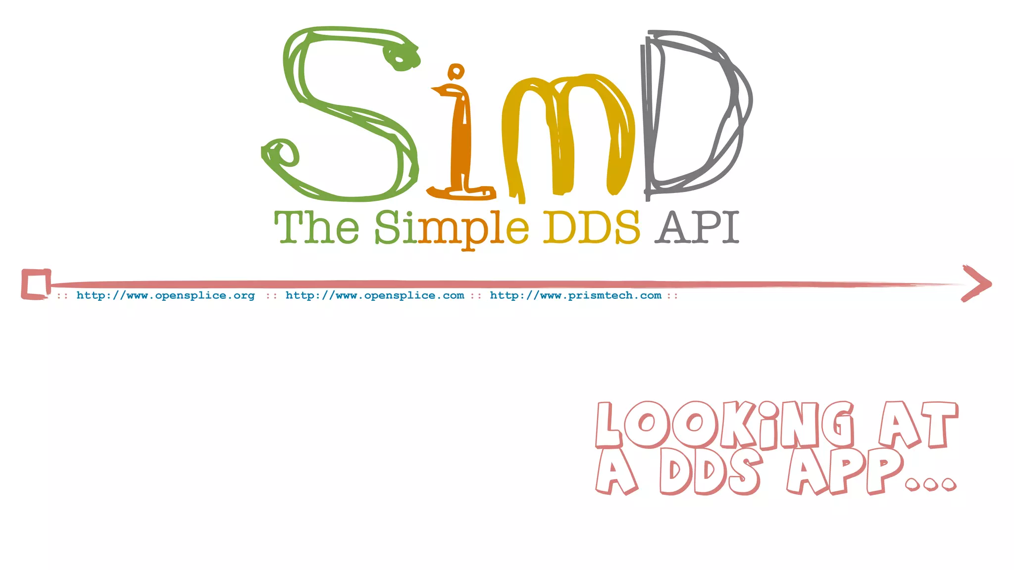 SimD
                              The Simple DDS API
:: http://www.opensplice.org :: http://www.opensplice.com :: http://www.prismtech.com ::




                                                                            Looking at
                                                                            a DDS App...
 