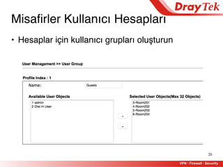 20
• Hesaplar için kullanıcı grupları oluşturun
Misafirler Kullanıcı Hesapları
 