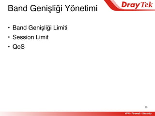 50
Band Genişliği Yönetimi
• Band Genişliği Limiti
• Session Limit
• QoS
 