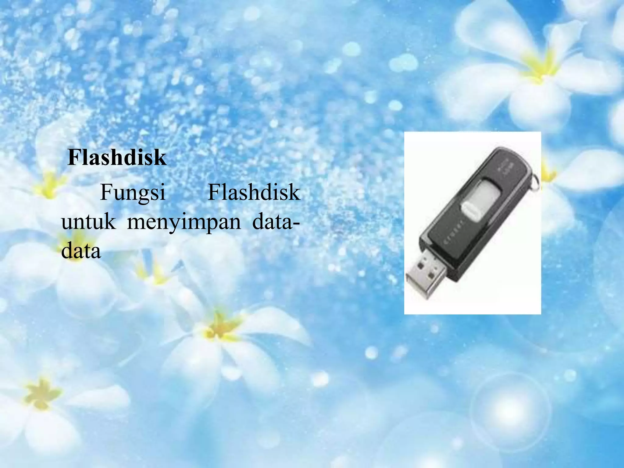 Flashdisk 
Fungsi Flashdisk 
untuk menyimpan data-data 
 