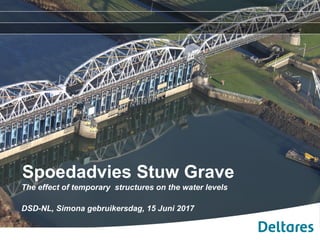 Spoedadvies Stuw Grave
The effect of temporary structures on the water levels
DSD-NL, Simona gebruikersdag, 15 Juni 2017
 