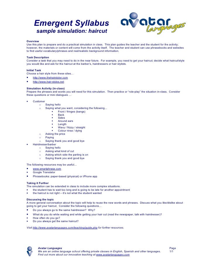 Simulation Plan Haircut Emergent Syllabus