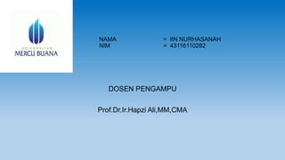 NAMA = IIN NURHASANAH
NIM = 43116110282
DOSEN PENGAMPU
Prof.Dr.Ir.Hapzi Ali,MM,CMA
 