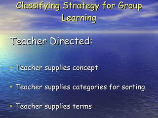 Classifying Strategy for Group Learning Teacher Directed: Teacher supplies concept Teacher supplies categories for sorting Teacher supplies terms 