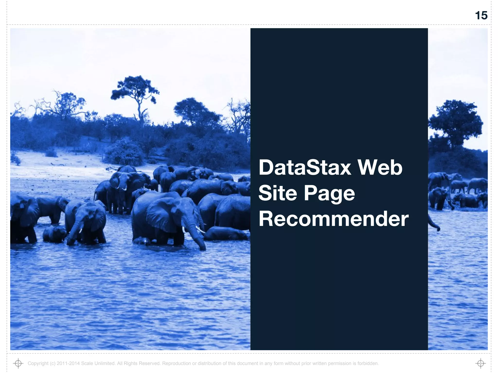 15
Copyright (c) 2011-2014 Scale Unlimited. All Rights Reserved. Reproduction or distribution of this document in any form without prior written permission is forbidden.
DataStax Web
Site Page
Recommender
 