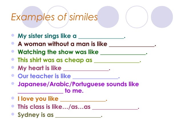 Non Examples Of Similes Figures of speech: Similes | PPT