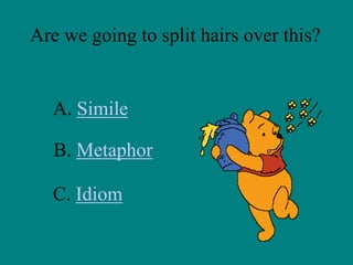 Are we going to split hairs over this?

A. Simile
B. Metaphor
C. Idiom

 