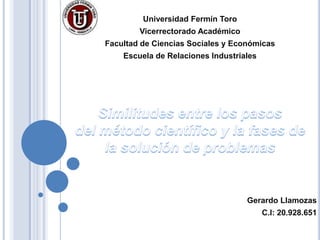 Universidad Fermín Toro
        Vicerrectorado Académico
Facultad de Ciencias Sociales y Económicas
    Escuela de Relaciones Industriales




                                   Gerardo Llamozas
                                         C.I: 20.928.651
 