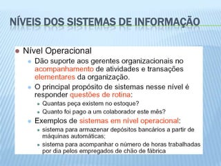 NÍVEIS DOS SISTEMAS DE INFORMAÇÃO
 
