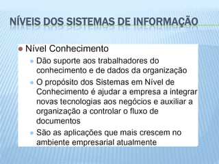 NÍVEIS DOS SISTEMAS DE INFORMAÇÃO
 