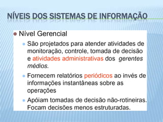 NÍVEIS DOS SISTEMAS DE INFORMAÇÃO
 