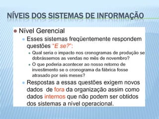 NÍVEIS DOS SISTEMAS DE INFORMAÇÃO
 