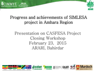 Progress and achievements of SIMLESA
project in Amhara Region
Presentation on CASFESA Project
Closing Workshop
February 23, 2015
ARARI, Bahirdar
 