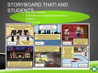 STORYBOARD THAT! AND
STUDENTS• Fun and creative.
• Students can organize ideas into a
cartoon.
• Easy to use.
 