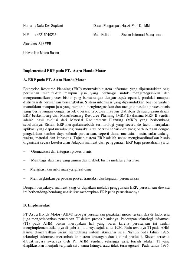 Sim Nella Dwi Septiani Hapzi Ali Implementasi Erp Pada Pt Astra I