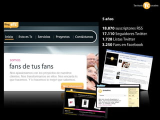 5 años

18.870 suscriptores RSS
17.110 Seguidores Twitter
1.728 Listas Twitter
3.250 Fans en Facebook
 