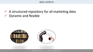 DATA LAYER IS 
ü A 
structured 
repository 
for 
all 
marke6ng 
data 
ü Dynamic 
and 
flexible 
Marketing Festival 2014 | #mktfest | @SimoAhava 
 