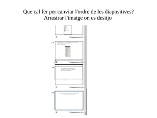 Que cal fer per canviar l'ordre de les diapositives? Arrastrar l'imatge on es desitjo  
