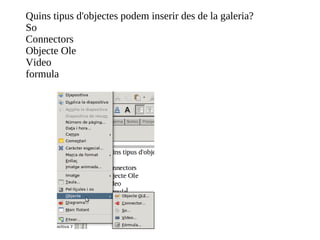 Quins tipus d'objectes podem inserir des de la galeria? So Connectors Objecte Ole Video formula 