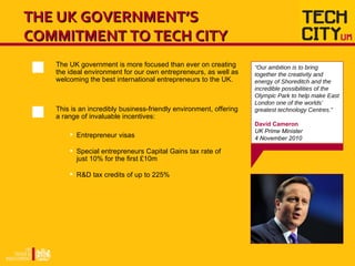 <ul><ul><li>Entrepreneur visas  </li></ul></ul><ul><ul><li>Special entrepreneurs Capital Gains tax rate of just 10% for th...