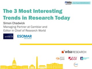 Live Tweet #MAMRA2015
The 3 Most Interesting
Trends in Research Today
Simon Chadwick
Managing Partner at Cambiar and
Editor in Chief of Research World
 