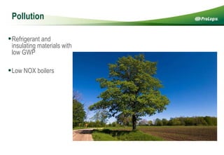 Pollution Refrigerant and insulating materials with low GWP Low NOX boilers 