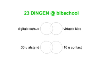 23 DINGEN @ bibschool 10 u contact 30 u afstand virtuele klas digitale cursus 
