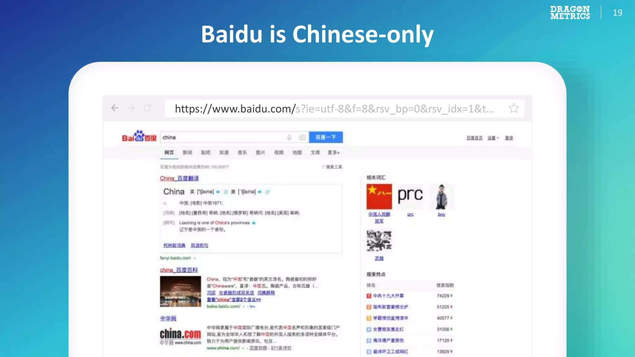 19
Baidu is Chinese-only
https://www.baidu.com/s?ie=utf-8&f=8&rsv_bp=0&rsv_idx=1&t…
 