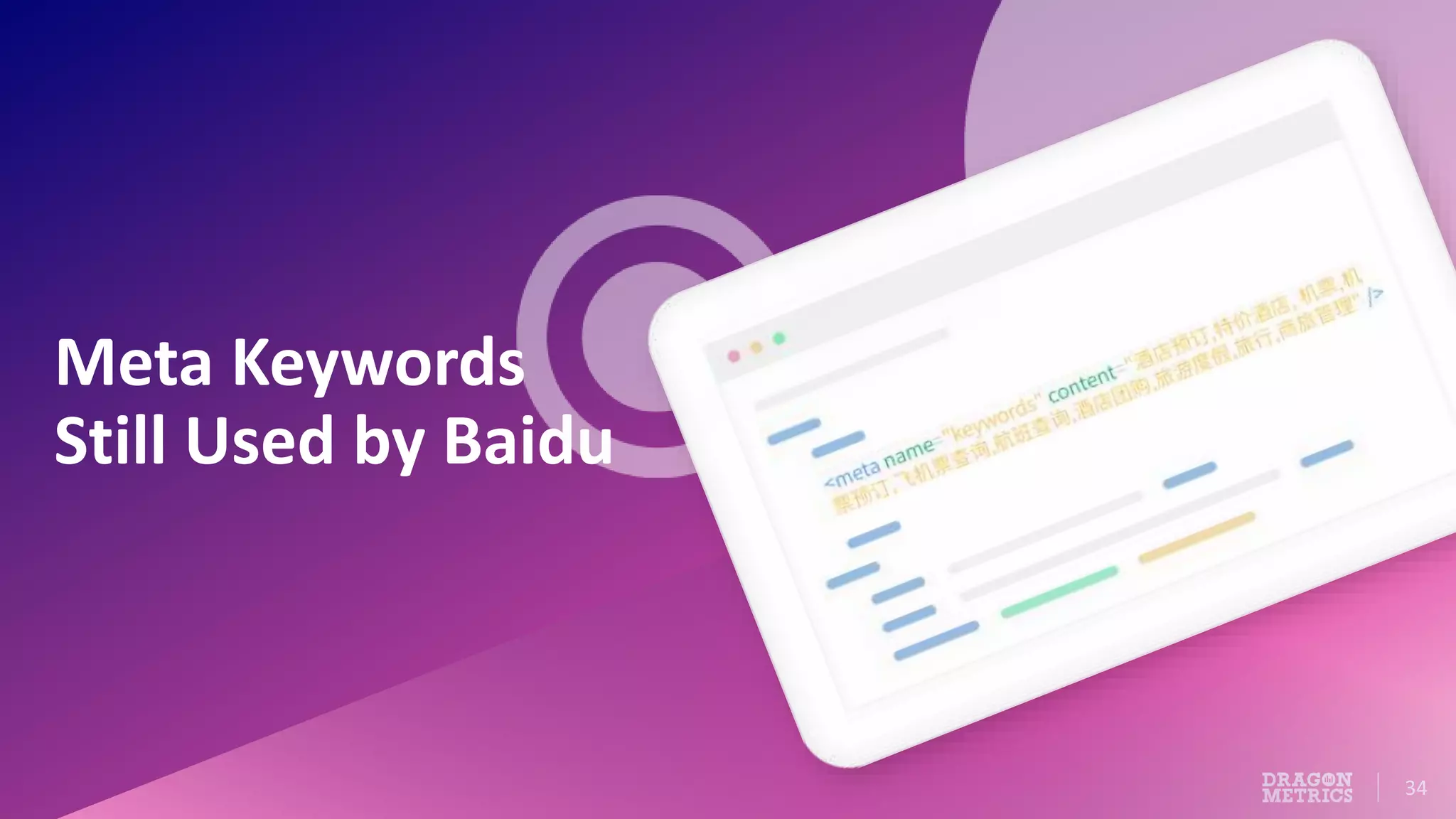 34
Meta Keywords
Still Used by Baidu
 