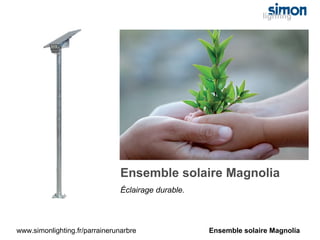Ensemble solaire Magnolia
                                Éclairage durable.




www.simonlighting.fr/parrainerunarbre                Ensemble solaire Magnolia
 
