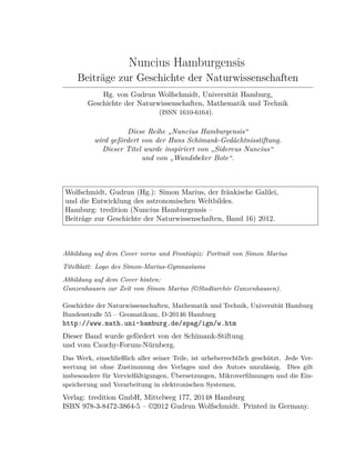 Nuncius Hamburgensis
     Beiträge zur Geschichte der Naturwissenschaften
            Hg. von Gudrun Wolfschmidt, Universi...
