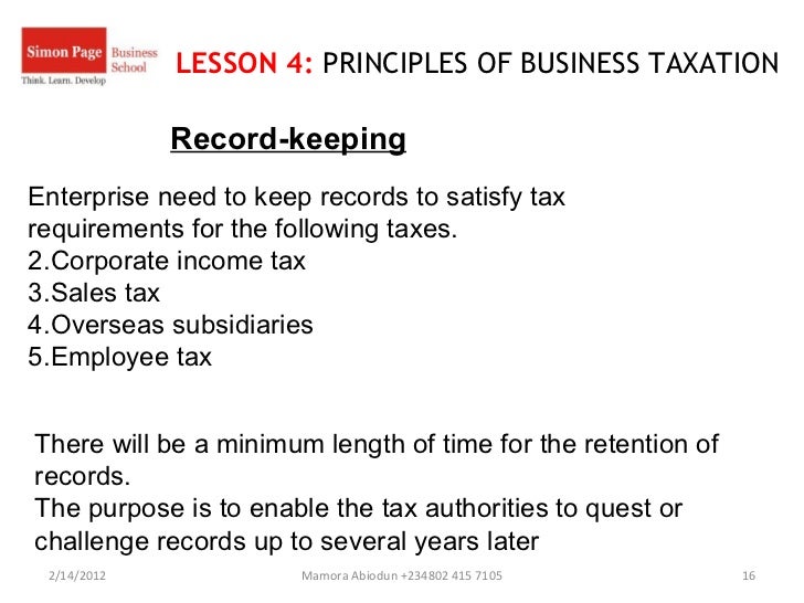 PRINCIPLES OF BUSINESS TAXATION