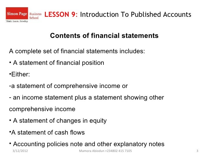 Simonpage Business school Introduction To Published Accounts