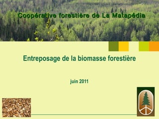 Coopérative forestière de La MatapédiaCoopérative forestière de La Matapédia
Entreposage de la biomasse forestière
juin 2011
 