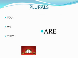 PLURALS
 YOU


 WE

             ARE
 THEY
 