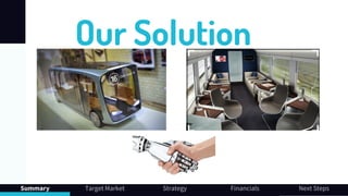 Our Solution
Summary Target Market Strategy Financials Next Steps
 
