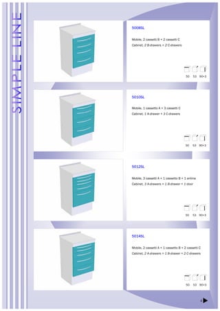 50 53 90+3 
50 53 90+3 
50 53 90+3 
6 
5008SL 
Mobile, 2 cassetti B + 2 cassetti C 
Cabinet, 2 B-drawers + 2 C-drawers 
5010SL 
Mobile, 1 cassetto A + 3 cassetti C 
Cabinet, 1 A-drawer + 3 C-drawers 
5012SL 
Mobile, 3 cassetti A + 1 cassetto B + 1 antina 
Cabinet, 3 A-drawers + 1 B-drawer + 1 door 
5014SL 
Mobile, 2 cassetti A + 1 cassetto B + 2 cassetti C 
Cabinet, 2 A-drawers + 1 B-drawer + 2 C-drawers 
50 53 90+3 
 