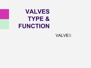 VALVES
TYPE &
FUNCTION
VALVES
 