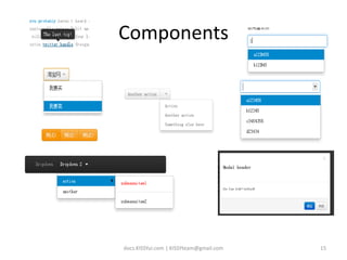 Components




docs.KISSYui.com | KISSYteam@gmail.com   15
 