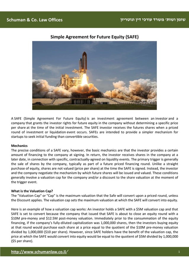 Simple Agreement For Future Equity (SAFE) PDF