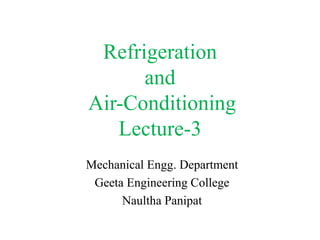 Refrigeration
and
Air-Conditioning
Lecture-3
Mechanical Engg. Department
Geeta Engineering College
Naultha Panipat
 