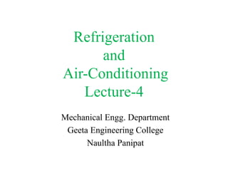 Refrigeration
and
Air-Conditioning
Lecture-4
Mechanical Engg. Department
Geeta Engineering College
Naultha Panipat
 