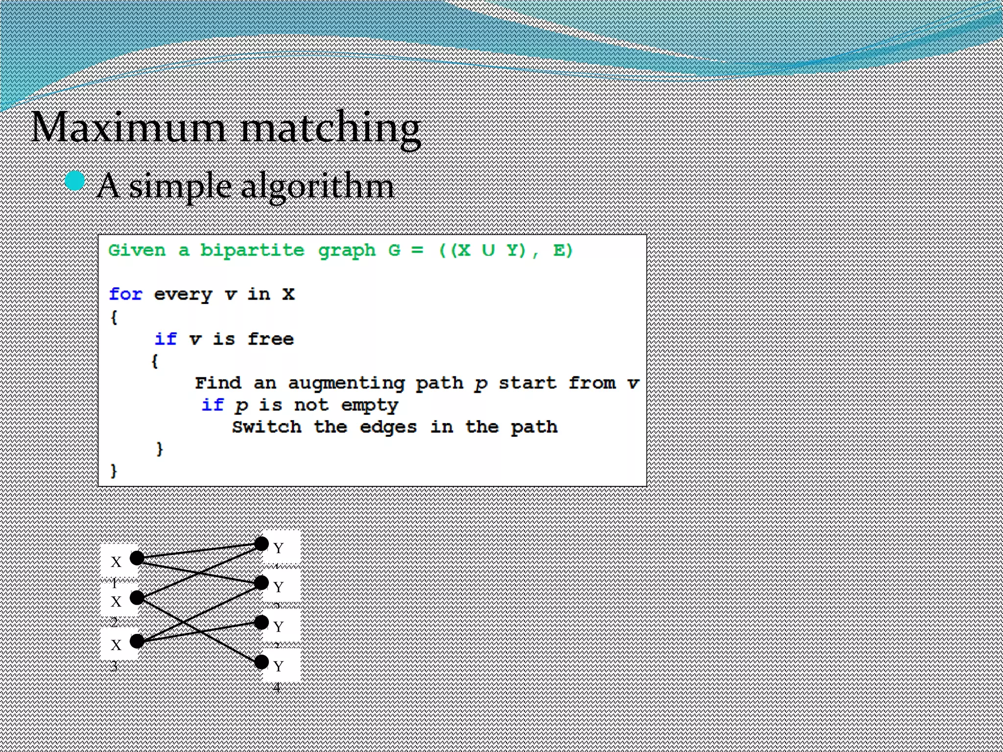 A simple algorithm
X
2
X
3
X
1
Y
1
Y
2
 
Y
3
 
Y
4
 
Maximum matching
 