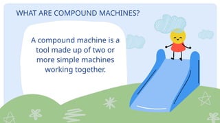 WHAT ARE COMPOUND MACHINES?
A compound machine is a
tool made up of two or
more simple machines
working together.
 