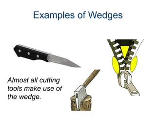 Examples of Wedges

Almost all cutting
tools make use of
the wedge.

 