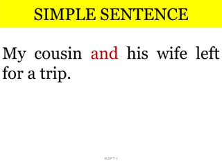 SIMPLE SENTENCE
My cousin and his wife left
for a trip.
RLDP T-1
 