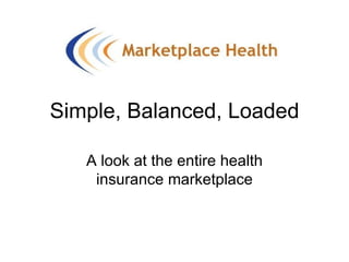 Simple, Balanced, Loaded A look at the entire health insurance marketplace 