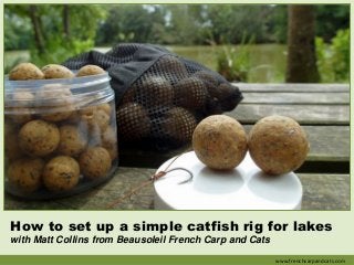 How to set up a simple catfish rig for lakes
with Matt Collins from Beausoleil French Carp and Cats
www.frenchcarpandcats.com
 