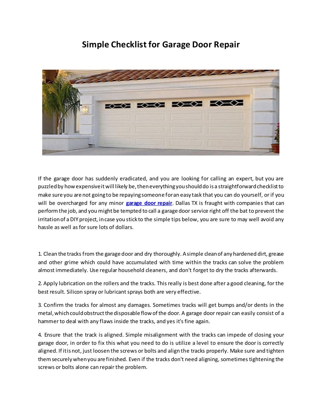 Simple checklist for garage door repair 1